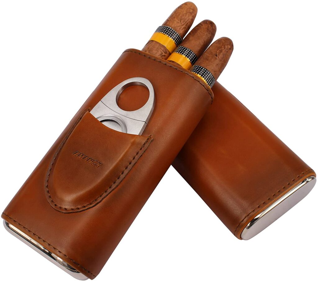3-Finger Cigar Humidor Cigar Holder With Cutter Volenx Travel Cigar Case 