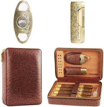 Cigarism Genuine Leather Cigar Travel Case Humidor Gift Set ...