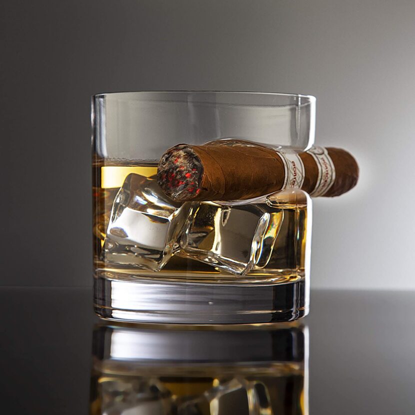 whiskey glass with cigar holder