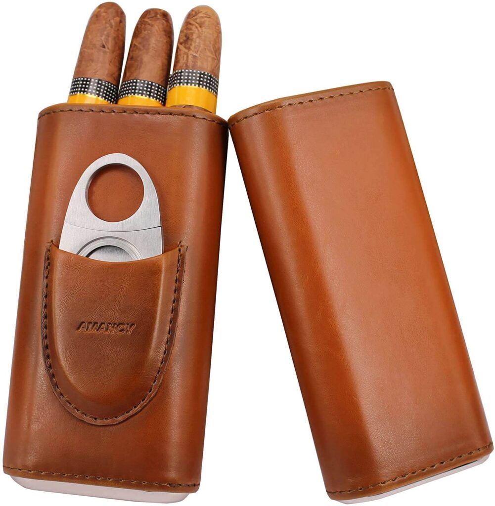 Amancy 3 Finger leather cigar travel case humidor