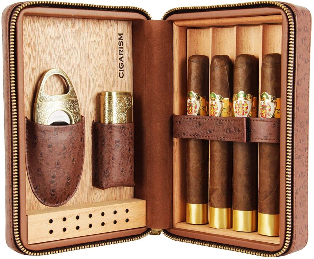 Cigarism ostrich pattern leather cigar travel humidor case