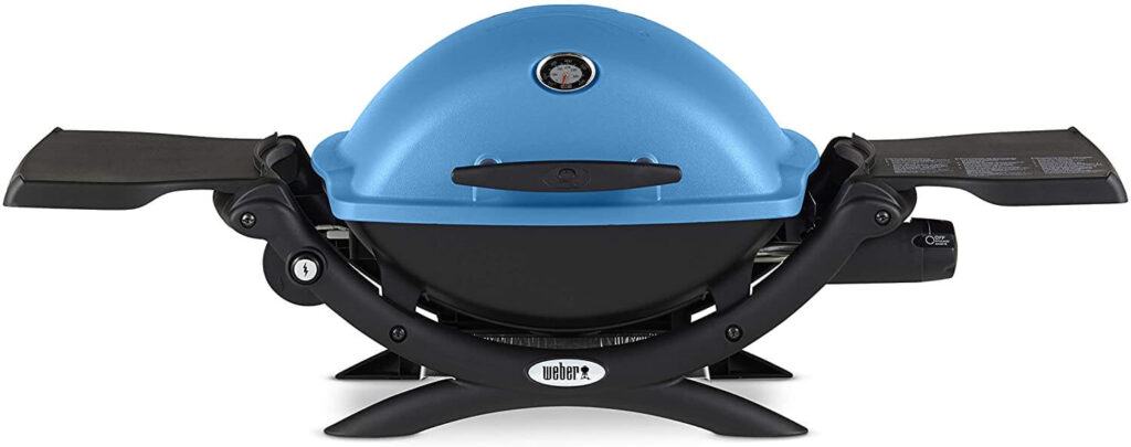 Weber blue portable propane grill for camping